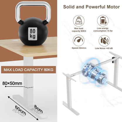 Electric Standing Desk 160x80cm with USB Charging Sit Stand Reminder Height Adjustable Desk, Stand Up Home Office Desk with 3 Memory Functions and Hook, Cable Management Tray, Maple