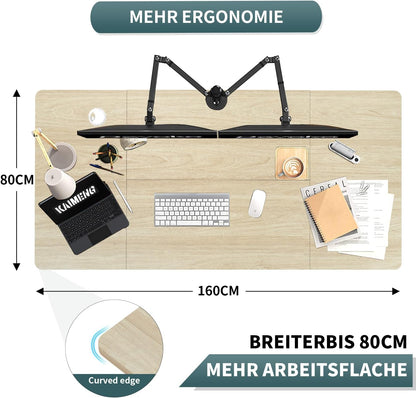 Electric Standing Desk 160x80cm with USB Charging Sit Stand Reminder Height Adjustable Desk, Stand Up Home Office Desk with 3 Memory Functions and Hook, Cable Management Tray, Maple