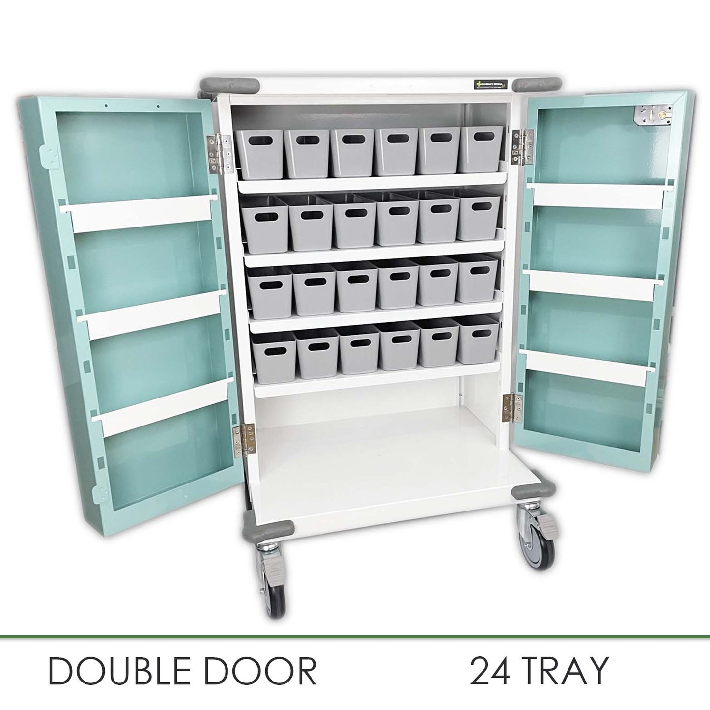 Pharmacy Medical - HECT650 24 TRAY ORIGINAL PACKAGING TROLLEY | CLEAR PLASTIC TRAYS | DOUBLE DOOR / KEY LOCK / PUSH BUTTON KEY CODE