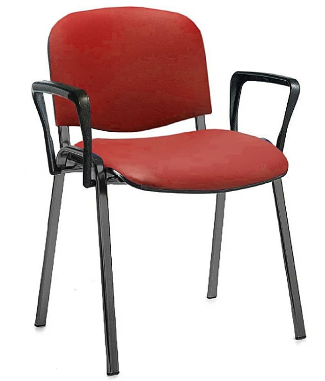 E Black Frame Vinyl Stacking Conference Chairs with Arms- RED