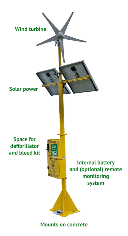 Solar & Wind Powered Defibrillator Cabinet (with optional full remote monitoring)