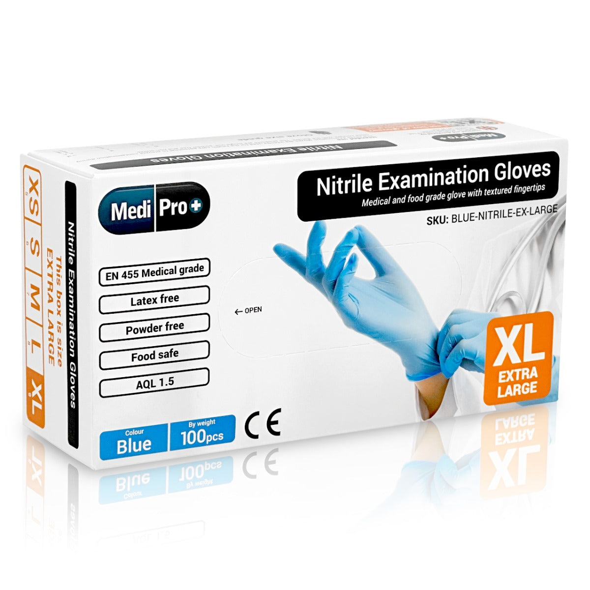 Blue Nitrile Gloves Medical Grade Cat III PPE Extra Large x 100