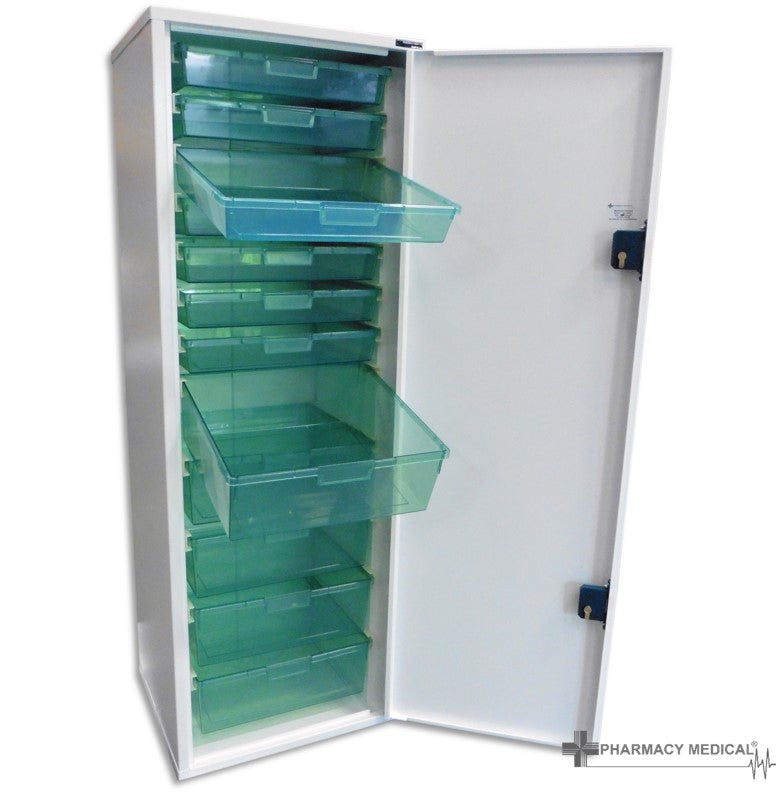 Pharmacy Medical - DTC01 MEDICINE / DRUGS TOWER UNIT | PLASTIC TRAYS 7 SHALLOW, 5 DEEP | 1650 x 580 x 490mm - lock options