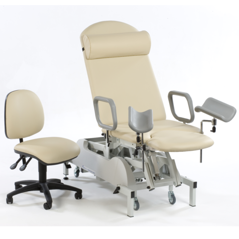 Seers - Medicare Deluxe Gynaecology Couch Deluxe model Removable extension, base cover, matching chair - PRH and HC (RWD)